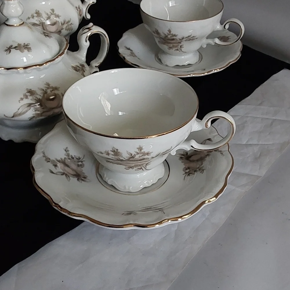 Johann HAVILAND BAVARIA GERMANY  SEPIA‎ ROSE TEA SET FOR 4
